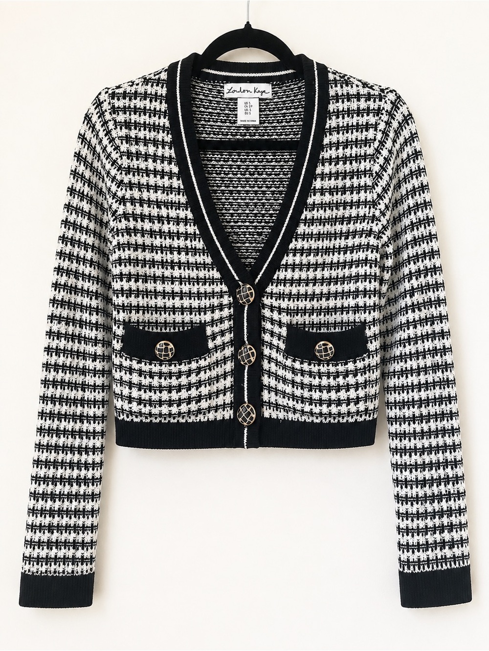 London Kaye Black & Ivory Textured Cropped Cardigan | Size Small